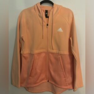 adidas Womens 2Tone Peach Full Zip Hooded Warm Up Tricot Jacket Sz Med Climawarm
